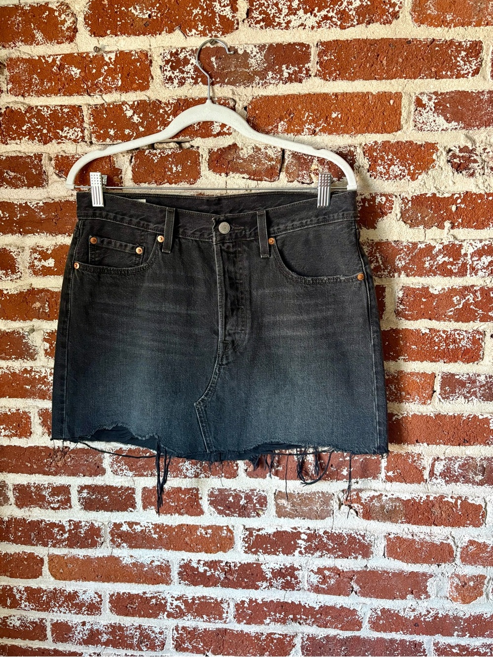 Levi’s Premium Deconstructed Black Distressed Denim Skirt - Picture 8 of 8